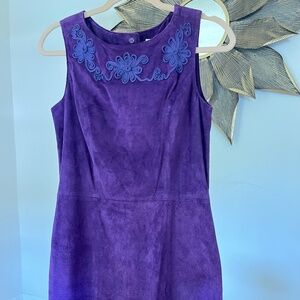 Pia Rucci NWT Grape Purple Suede Leather Dress Embroidered Neckline sz 8